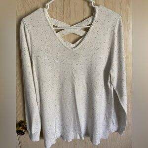 IT’S OUR TIME Funfetti Speckle White V-Neck Sweater Crisscross back Sz XL